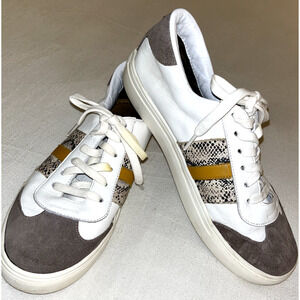 Kaanas Sneakers White Leather Yellow Stripe Suede Snakeskin Womens 7.5